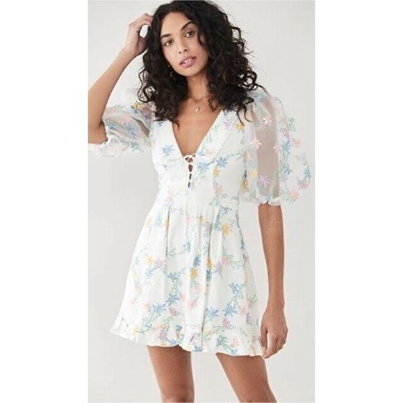 NEW FOR LOVE & LEMONS MAJORIE EMBROIDERED MINI DRESS - Picture 2 of 10